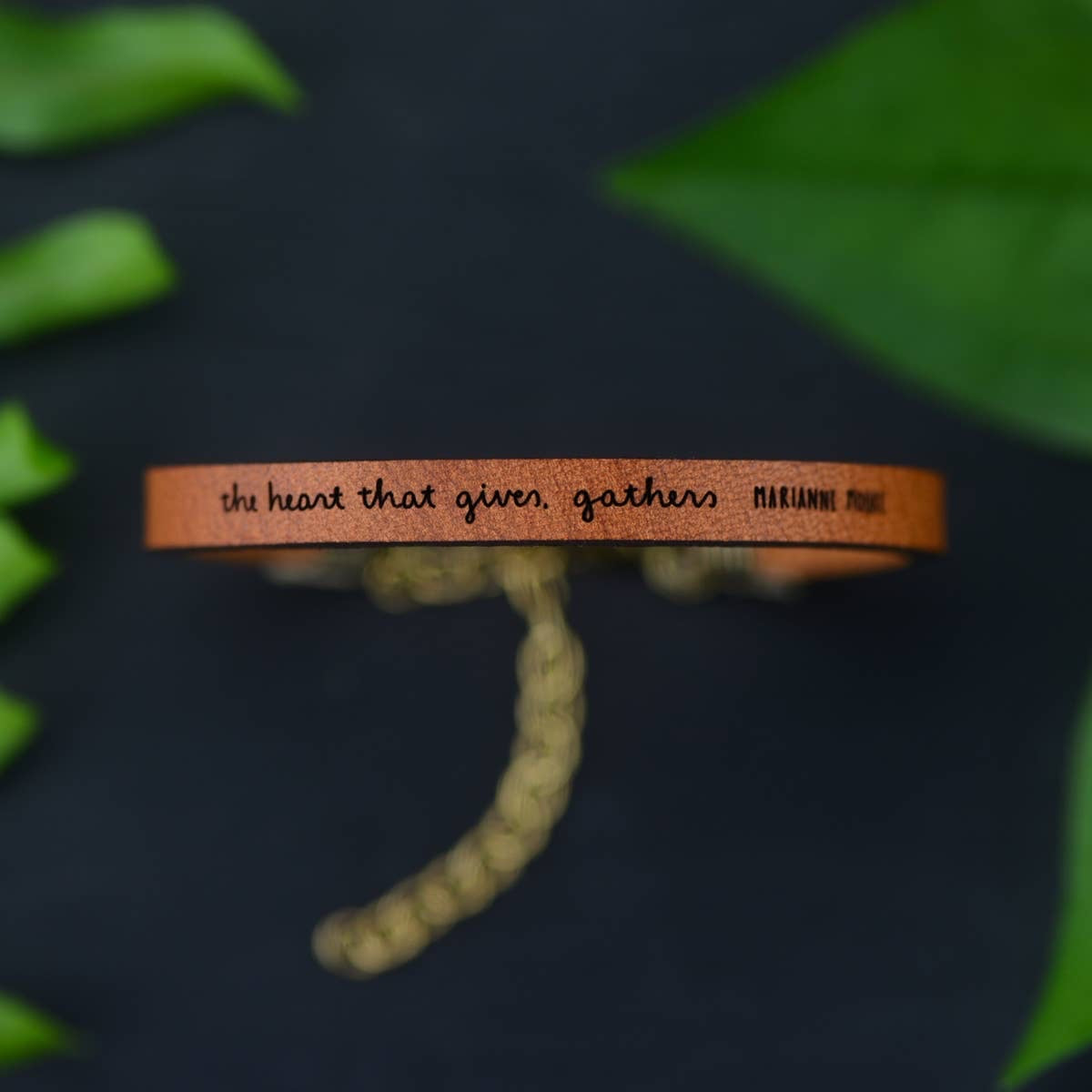 The Heart That Gives, Gathers (Marianne Moore)- Brown Leather Bracelet