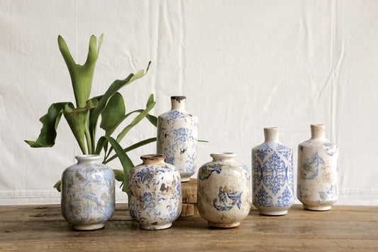 Terra-cotta Vase w/ Transferware Pattern