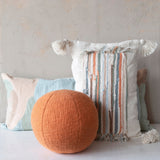 Woven Cotton Slub Lumbar Pillow with Applique, Tassels, and Fringe
