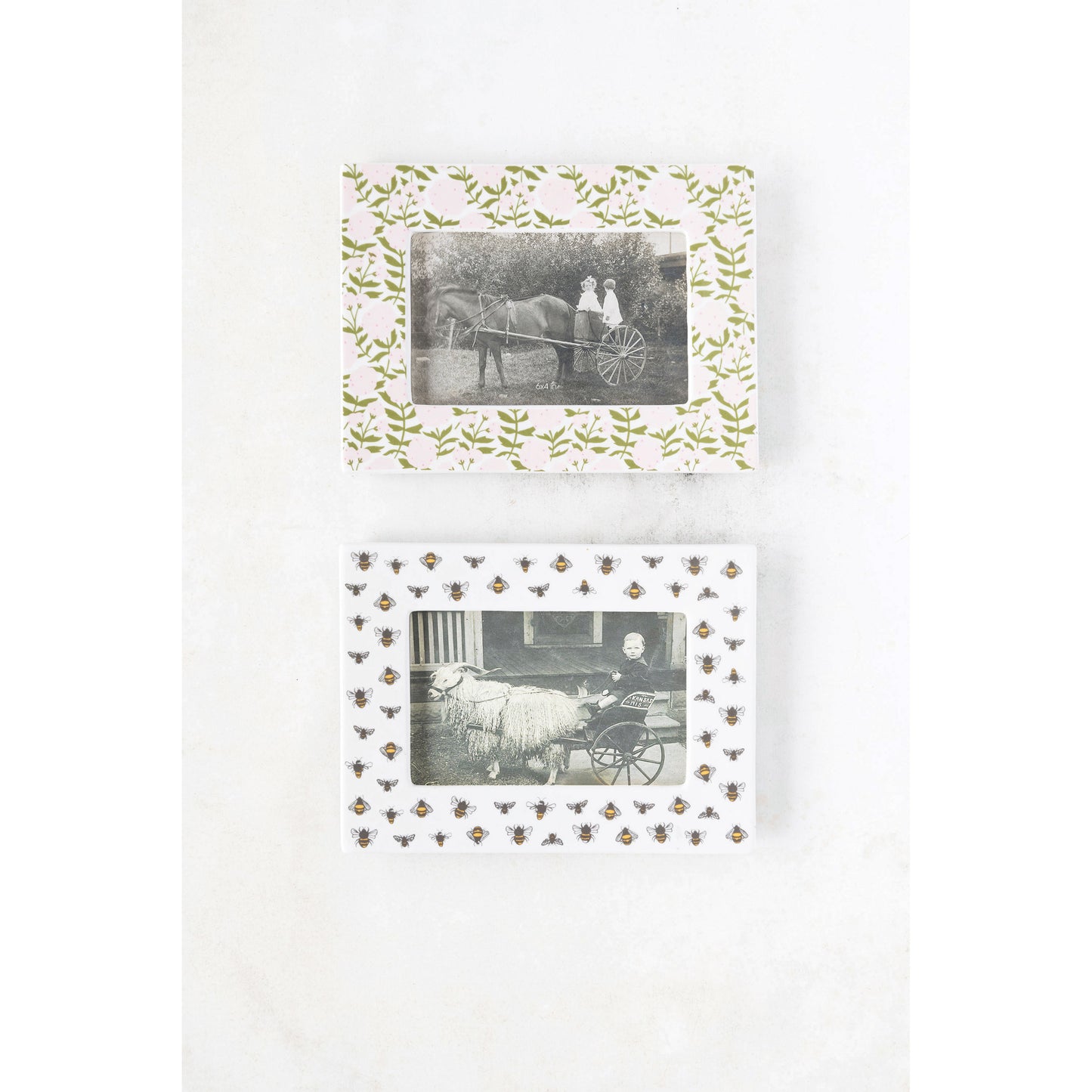 Stoneware Photo Frame with Bee/Floral Pattern, 2 Styles