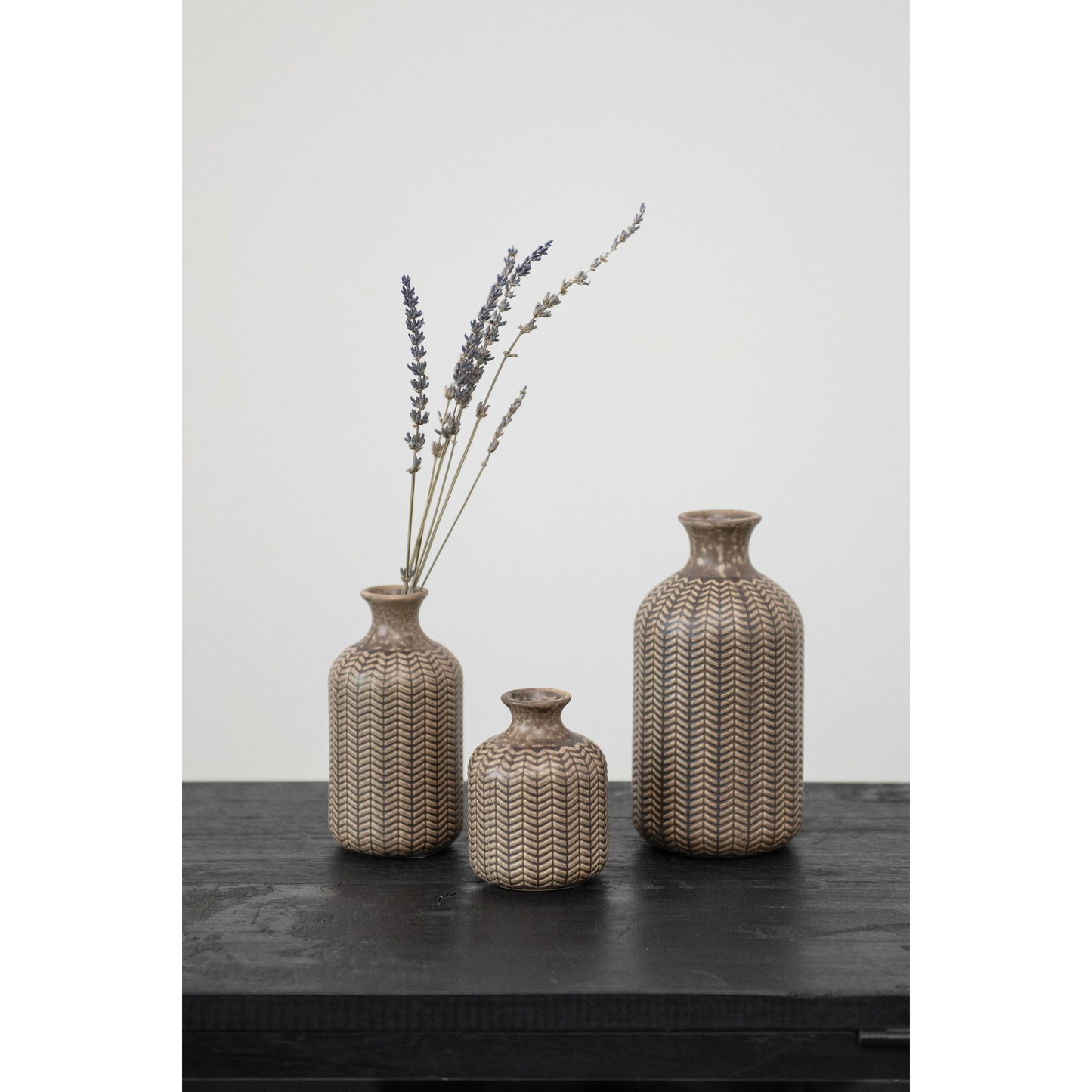 Embossed Stoneware Vase, Tan