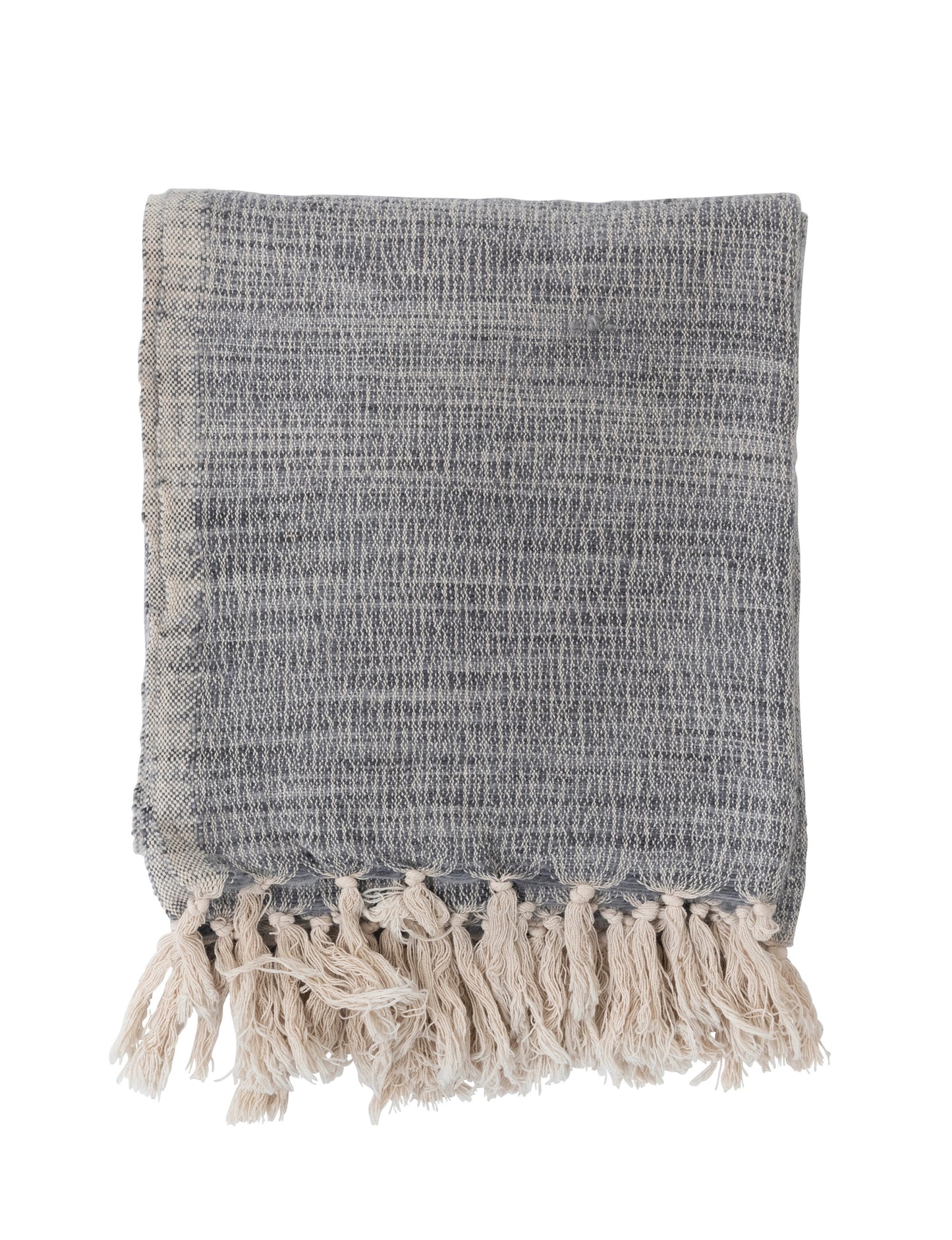 Woven Wool Blend Throw with Fringe | Blue