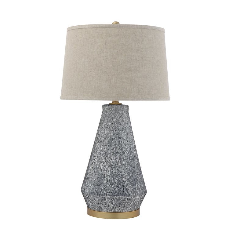 Ceramic Table Lamp w/ Natural Linen Shade, Blue Textured Glaze