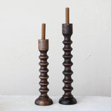 Hand-Carved Mango Wood Taper Candle Holder, Walnut Finish