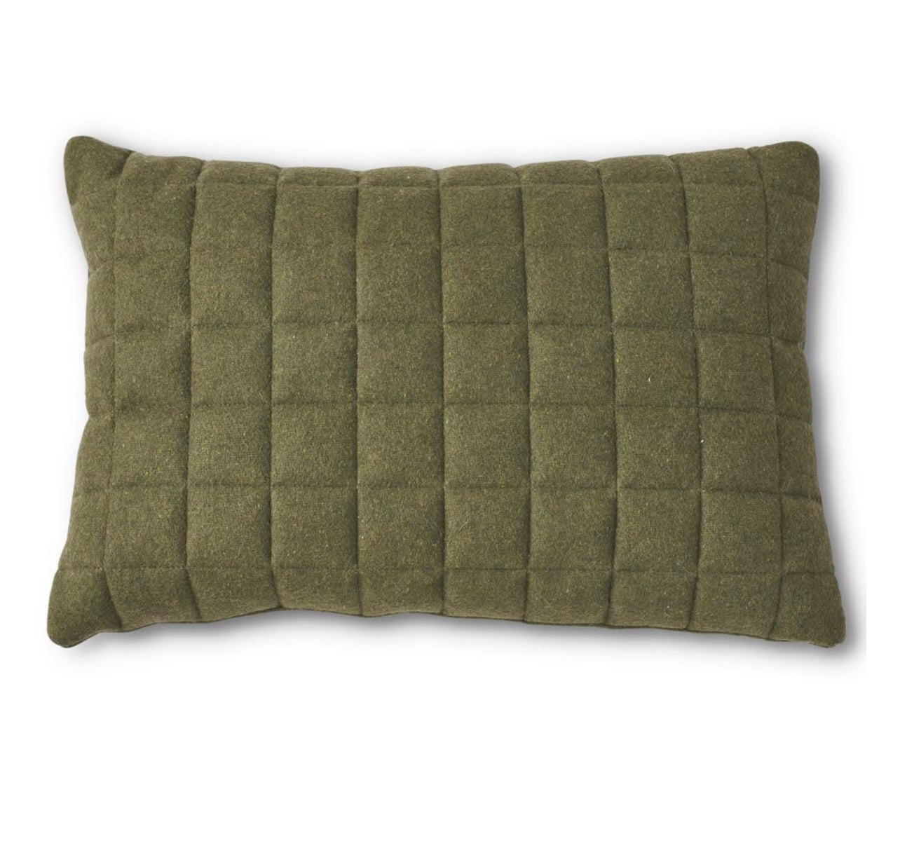 Quilted Rectangular Olive Green Wool Pillow