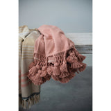Woven Cotton Slub Throw with Crochet & Tassels, Coral Color