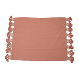 Woven Cotton Slub Throw with Crochet & Tassels, Coral Color