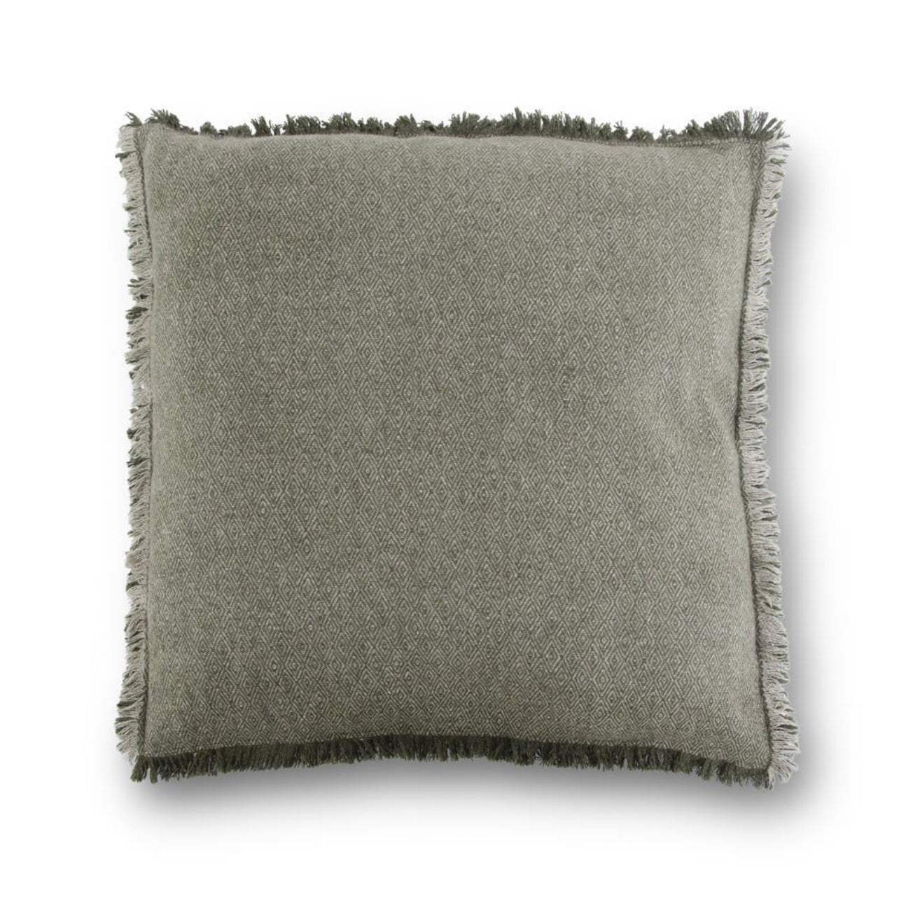 Green & Tan Diamond Pattern Wool Blend Square Pillow