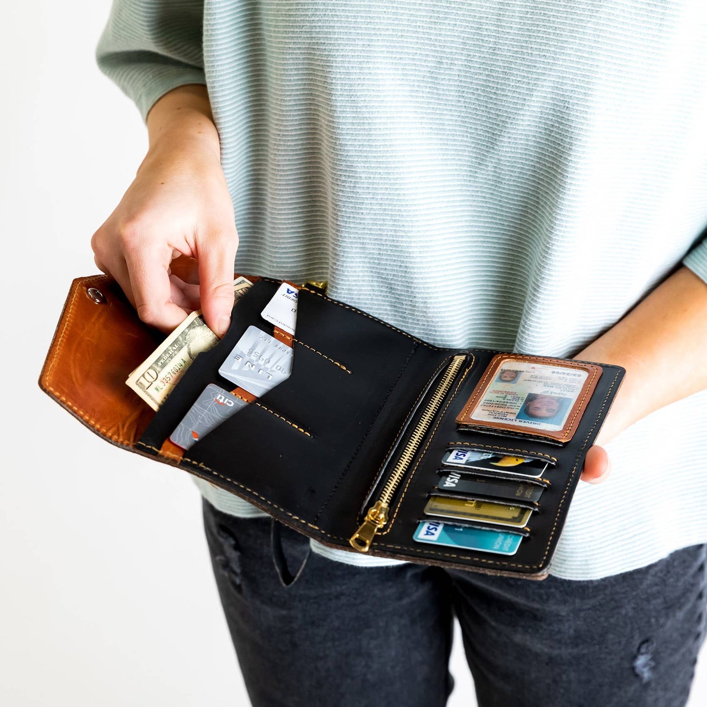 Women's Leather Clutch Wallet - Trifold