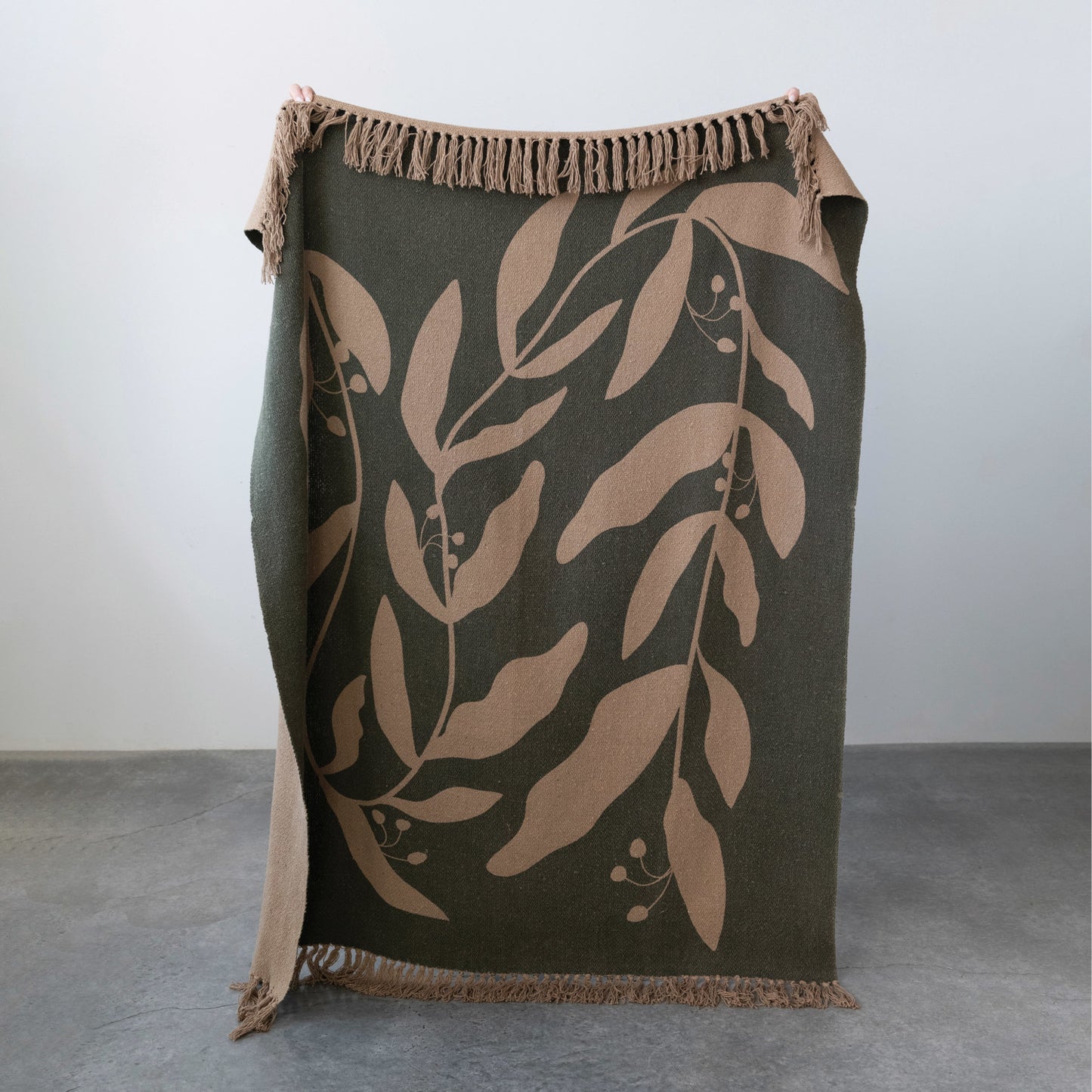 Recycled Cotton Blend Printed Throw w/ Fringe