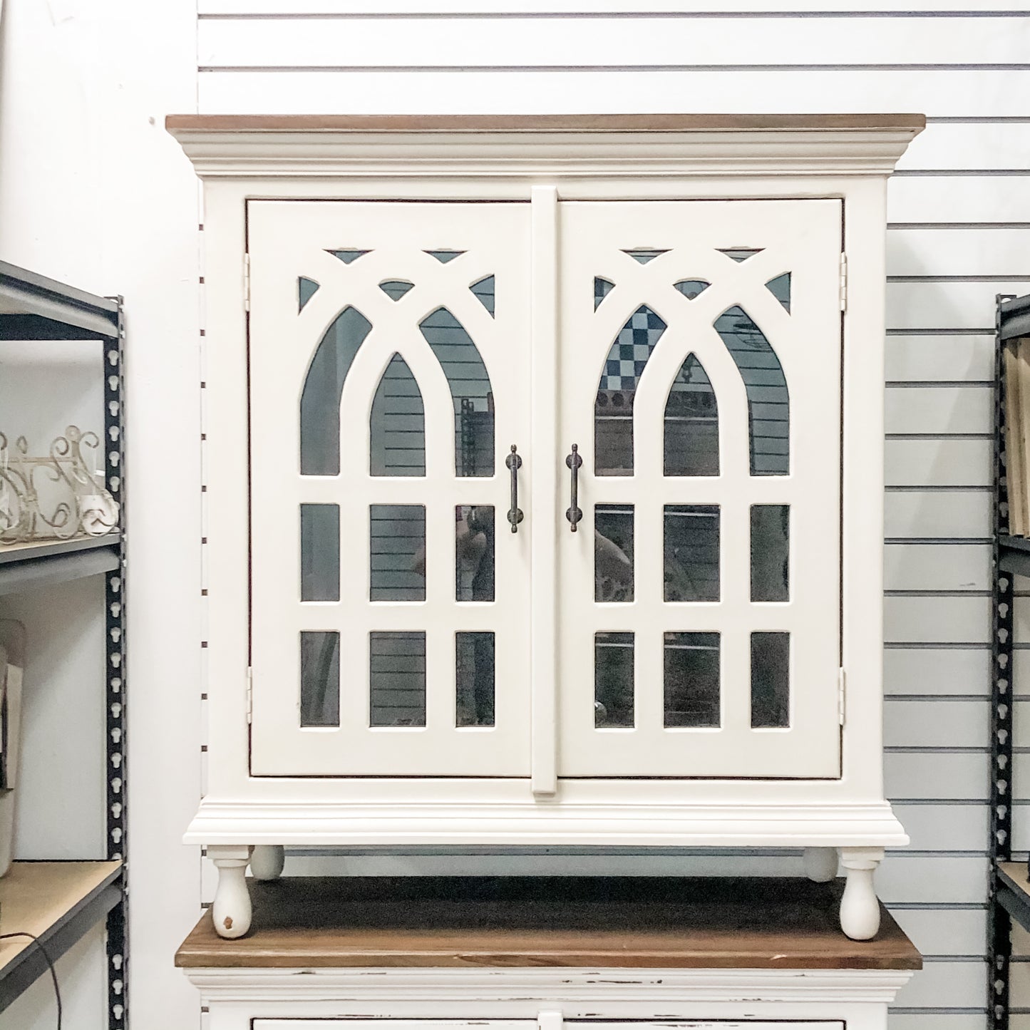 Mahogany Mini Cathedral Glass Door Cabinet
