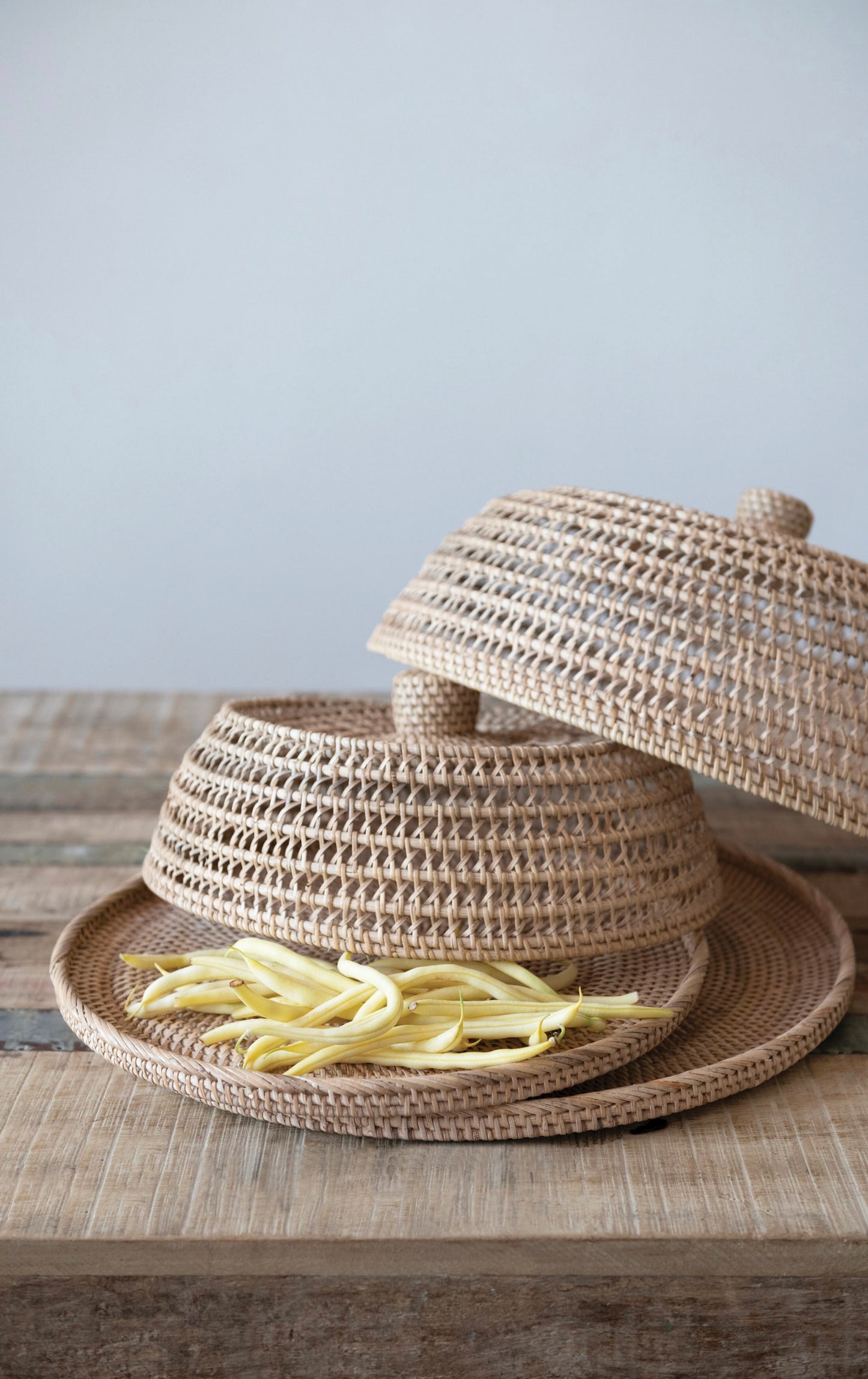 Hand-Woven Rattan Trays with Rattan Food Covers