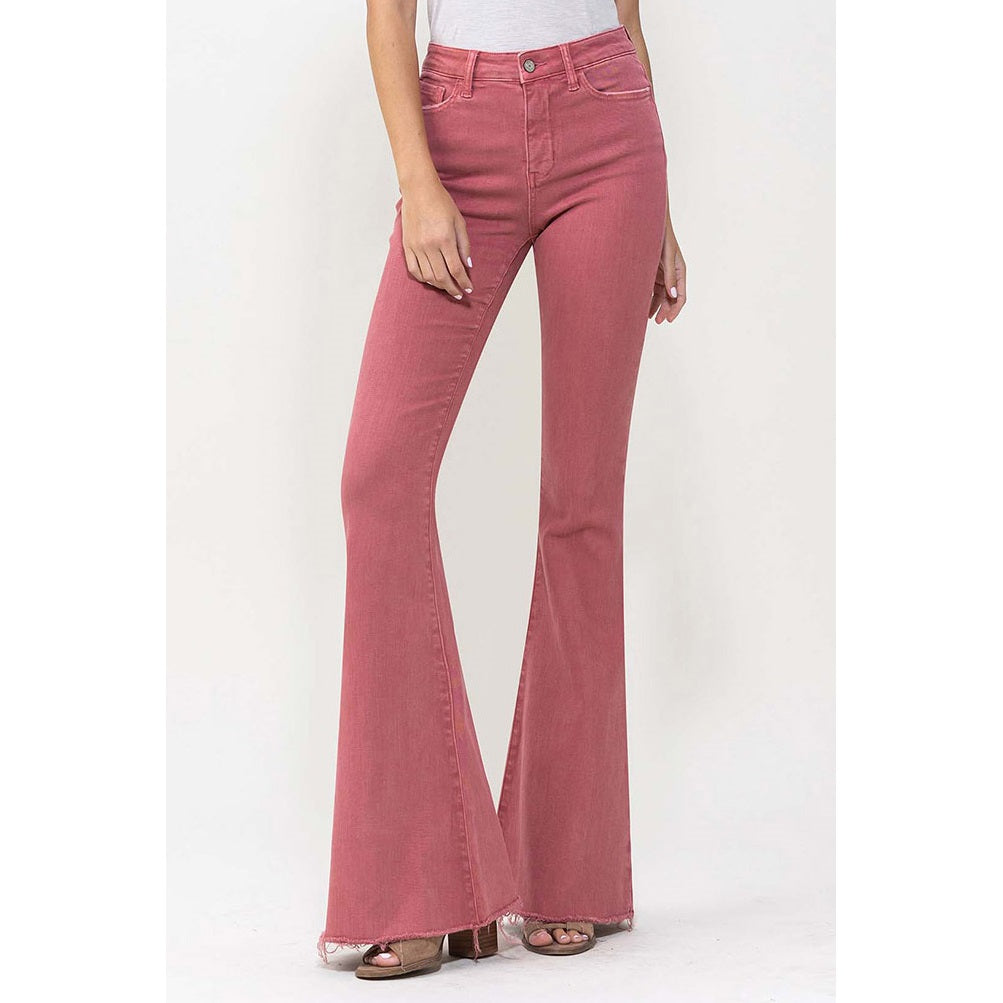 HIGH RISE SUPER FLARE JEANS | Washed Red