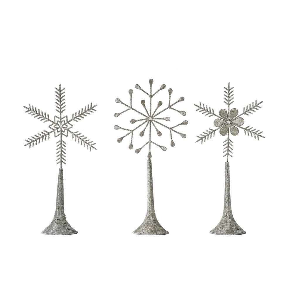 Beaded Snowflake on Stand, Silver Finish | 3 styles
