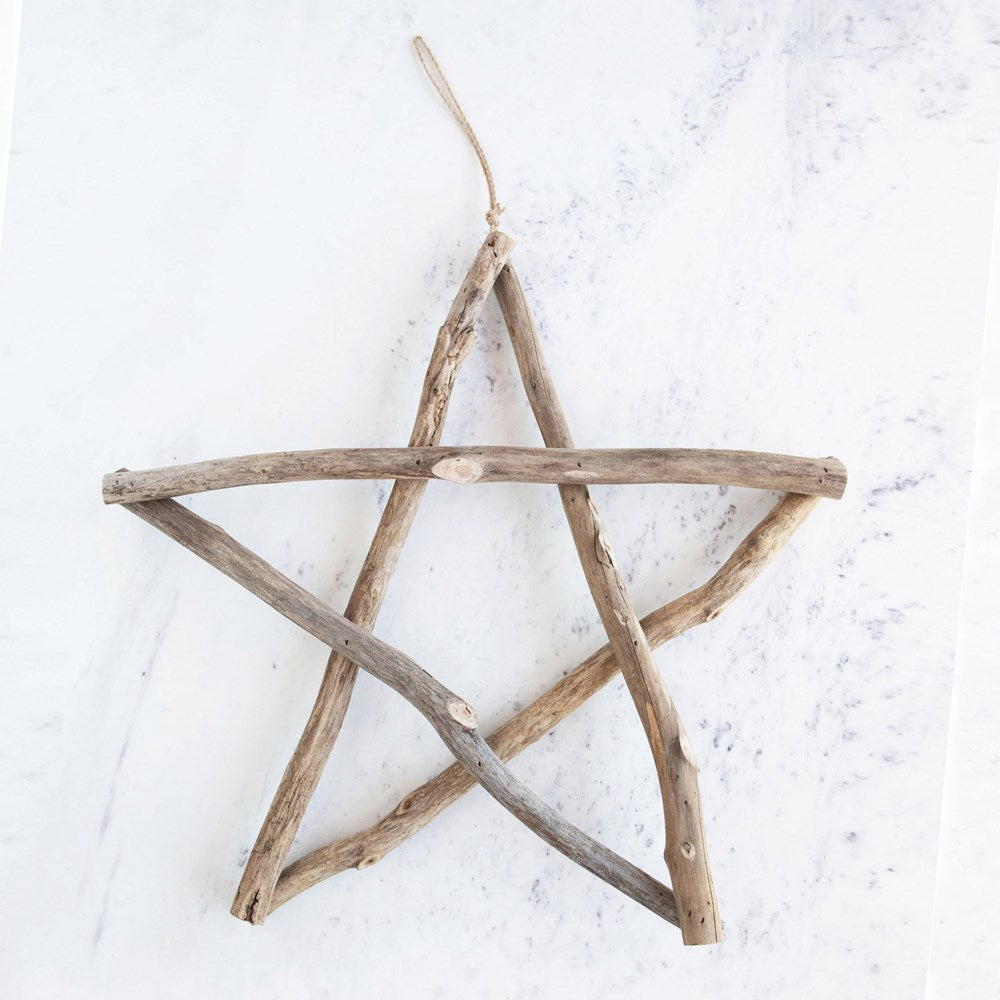 Handmade Driftwood Star Ornament, Natural