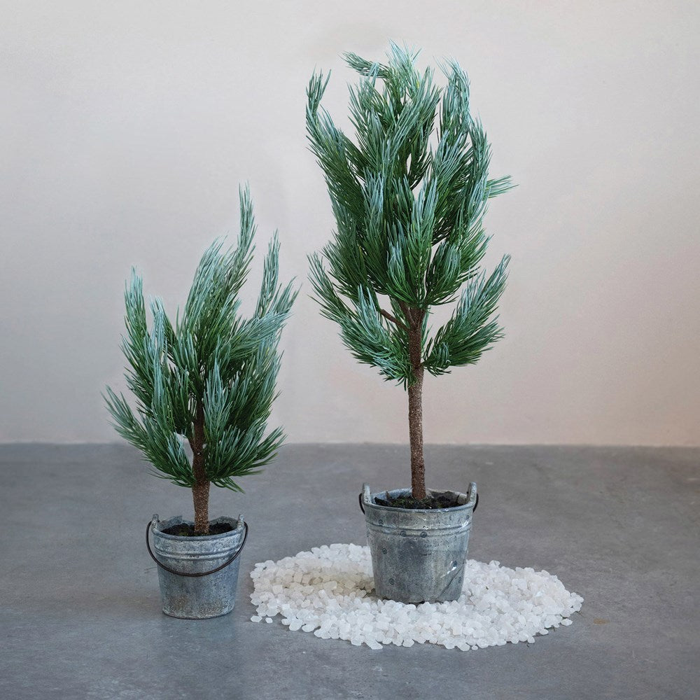 Faux Pine Tree in Cement Pot