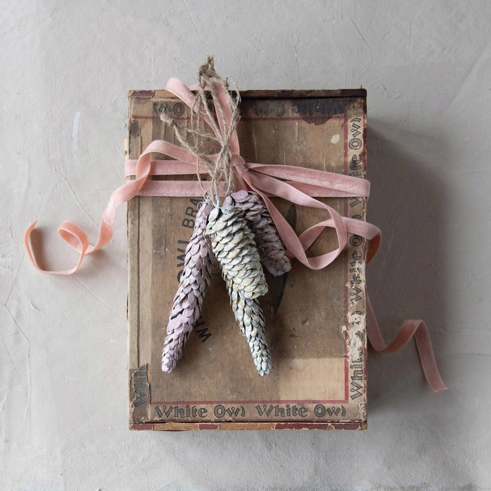 Metal Pinecone Ornament Antique White | Set of 3