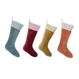 Velvet Stocking w/Cotton Striped Cuff | 4 colors