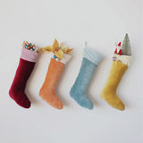 Velvet Stocking w/Cotton Striped Cuff | 4 colors